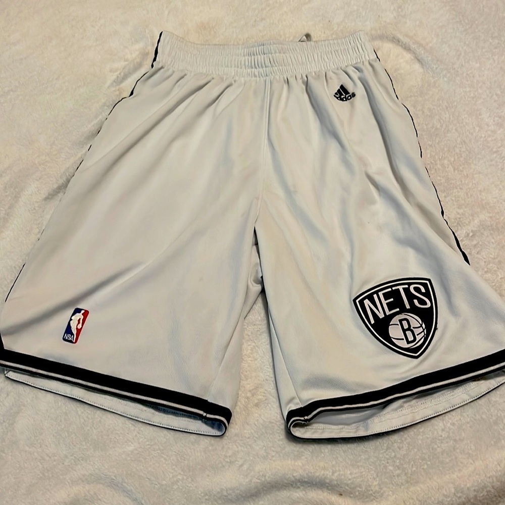 adidas Brooklyn Nets NBA White Authentic On-Court Game Shorts for Men